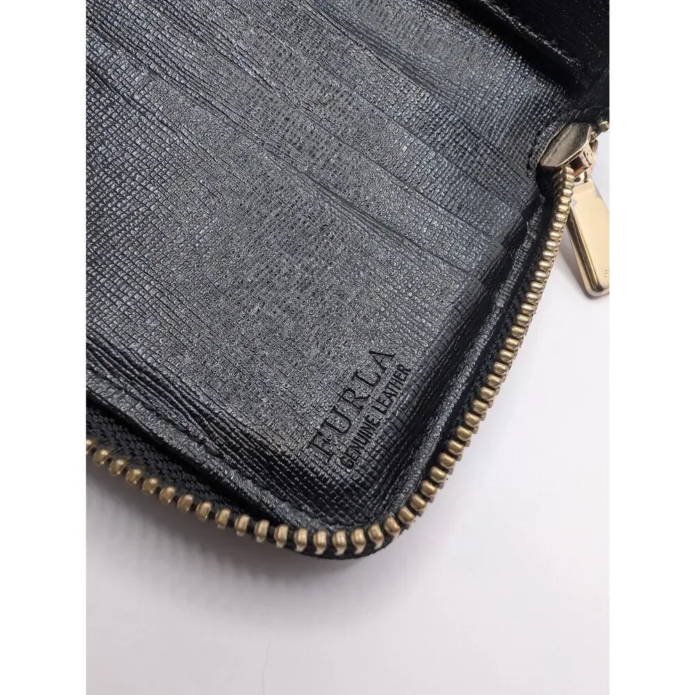 Authentic Furla Black Saffiano Leather Zip Around Wallet